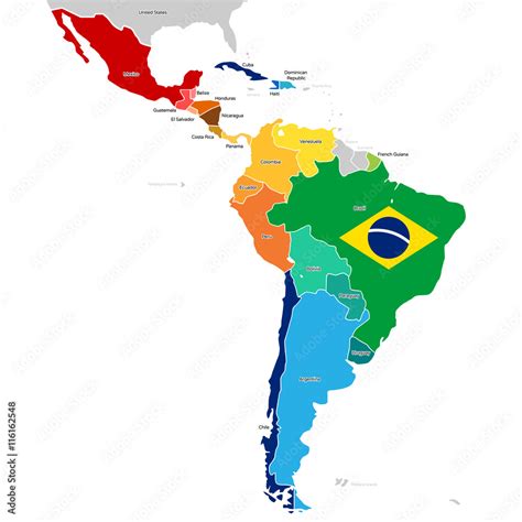 Countries Of Latin America With Names Simplified Vector Map And Brazil