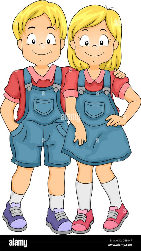 Illustration Of Little Boy And Girl Twin Siblings Stock Photo Alamy