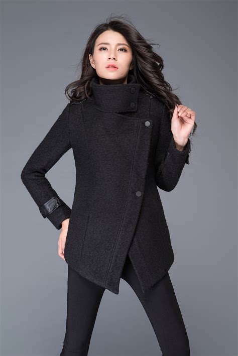 Asymmetrical Wool Coat In Black Winter Coat Women High Etsy