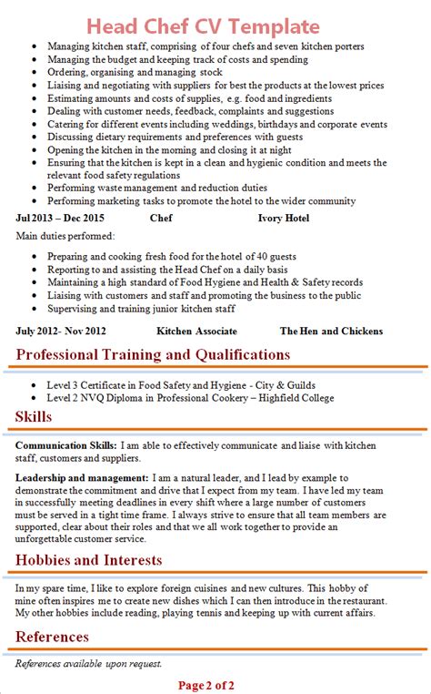 Indian Chef Resume Sample Word Master Of Template Document