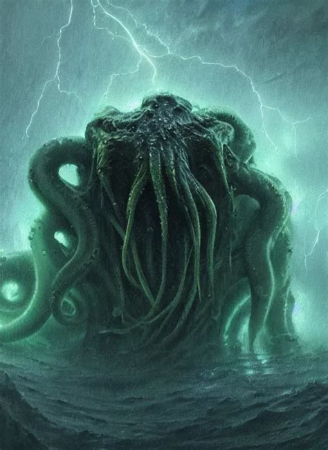 Krea Concept Art Of A Slimy Cthulhu Emerging From A Thunder Storm Thalassophobia Multiple