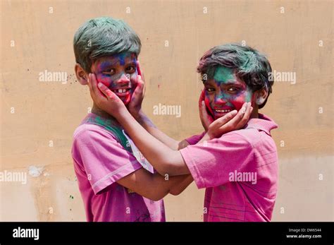 Kids Playing During Holi Festival Stock Photo Alamy