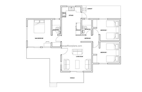 3 Bedrooms Open Plan House 1100 Sq Ft 102 M2 Autocad Plan Free