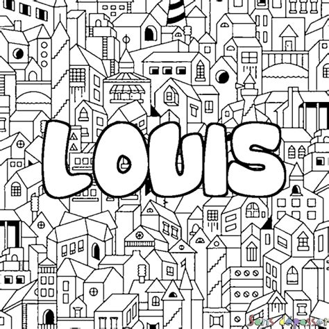 Coloriage prénom LOUIS  décor Ville  Sans Dépasser