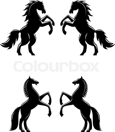 Two Rearing Up Horses Silhouettes Stock Vector Colourbox
