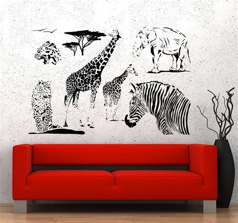 Wall Vinyl Decal African Animals Giraffe Zebra Tiger Lion Jungle Decor