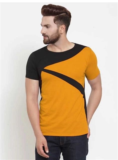 Classic summer striped shirt with short sleeves. Men's Mustard Yellow Round Neck Designer T-Shirt | Aanchalpore