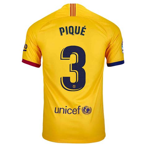 Teal all over, alongside black and gold details, and the iconic pirelli sponsor across the chest: 2019/20 Nike Gerard Pique Barcelona Away Jersey - SoccerPro