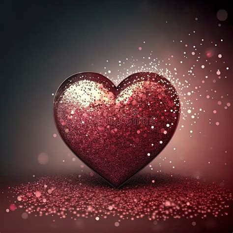 Hearts With Sparkling Glitter Gold Textured On Red Background Seasonal