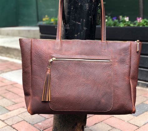 Large Leather Tote With Front Pocket Urban Artisan Boutique