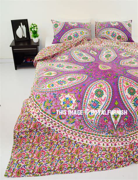 Paisley print indian kantha cushion cover. Pink Paisley Boho Circle Mandala Duvet Cover with Set of 2 ...