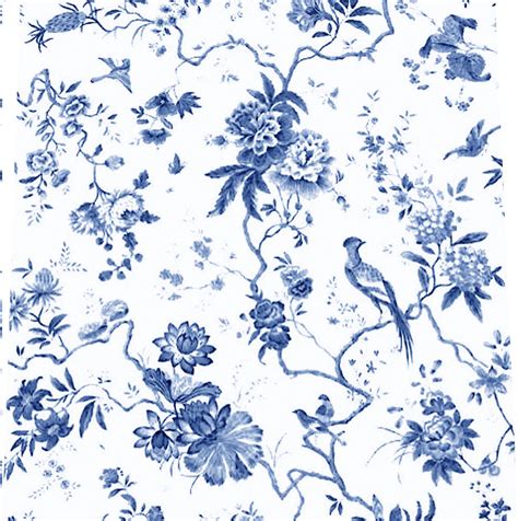 Floral pattern of dark blue geometric flowers tops on a crisp white background. Outlet