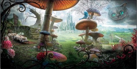 5x7ft Alice Wonderland Mushroom Castle Flowers Branch Steps Lunch