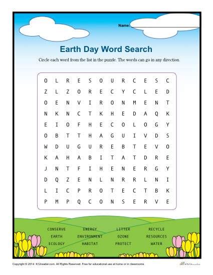 Earth Day Worksheets Word Search