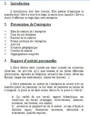 introduction rapport de stage bac pro