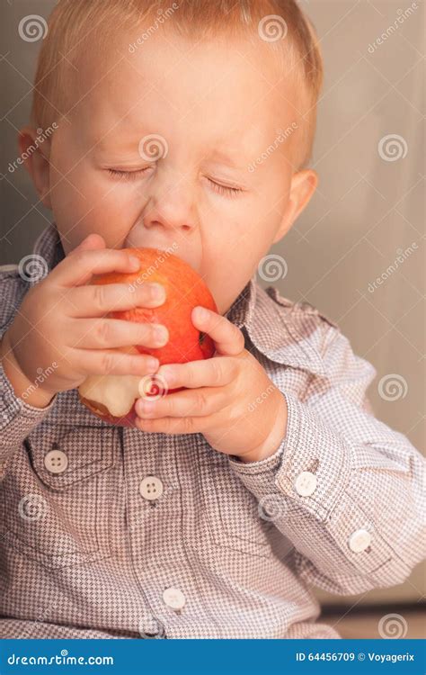 Enfant Denfant De Petit Garçon Mangeant Du Fruit De Pomme à La Maison