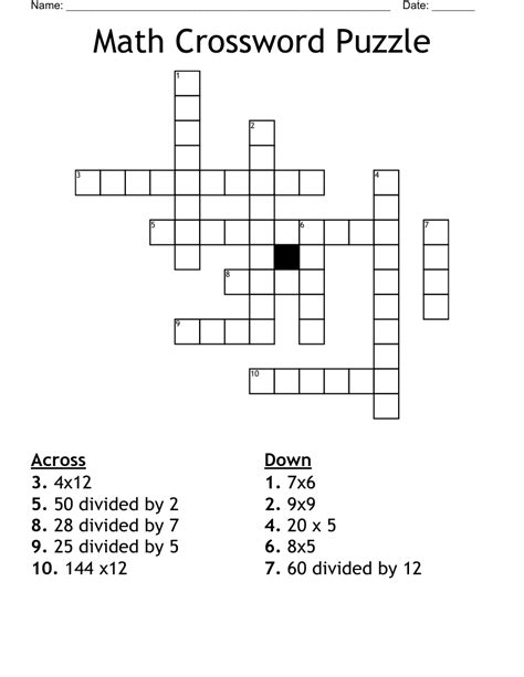 Math Crossword Puzzle Wordmint