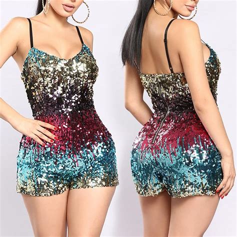 Colorful Spaghetti Strap Sequins Romper Sequin Rompers Sleeveless Formal Dress Formal Dresses