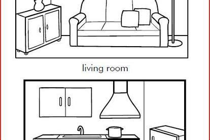 Disegno di una stanza, terza parte: Le stanze della casa in inglese: schede didattiche ed ...