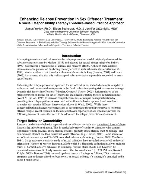 Pdf Enhancing Relapse Prevention In Sex Offender Treatment A Social