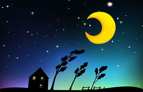 Night Scene With House And Trees 366799 Vector Art At Vecteezy