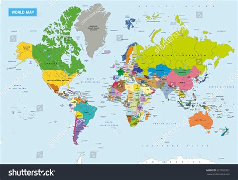 World Map Political Vector Detailed Illustration Stock Vector Royalty
