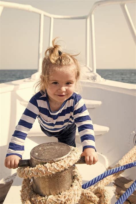 Mooring Ship Child Cute Sailor Help With Ropes Yacht Bow Adventure