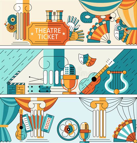 Theatre Flat Line Banner Set Stock Vector Illustration Of Layout
