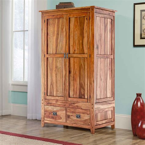 Delaware Rustic Solid Wood Bedroom Wardrobe Armoire With Shelves