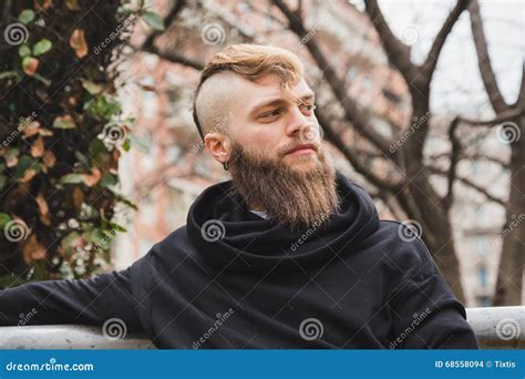 Stylish Bearded Man Posing In The Street Stock Photo Image Of Model
