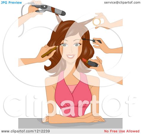 Cartoon Of A Beautiful Brunette Woman Getting A Makeover In A Salon