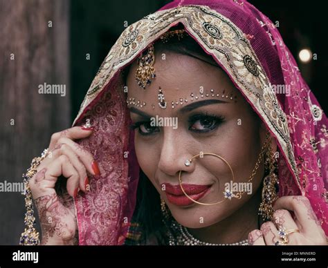Beautiful Indian Girl Young Hindu Woman Model With Kundan Jewelry Stock