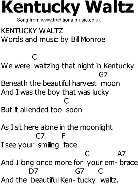 Old Country Song Lyrics With Chords Kentucky Waltz