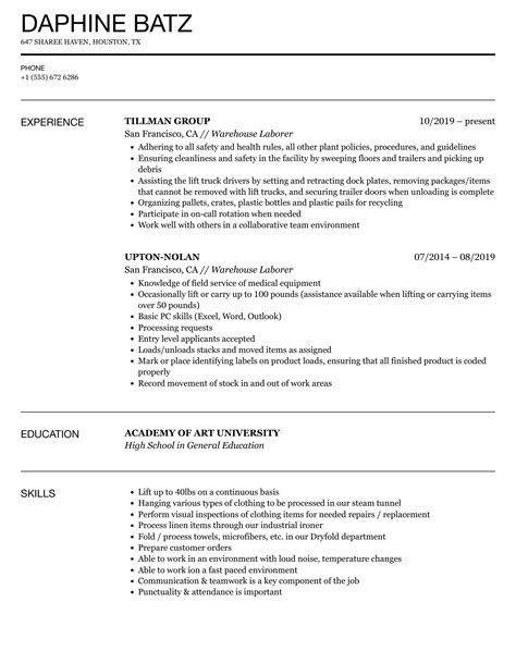 Warehouse Resume Template