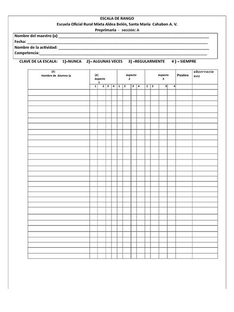 Escala De Rango Preprimaria Pdf