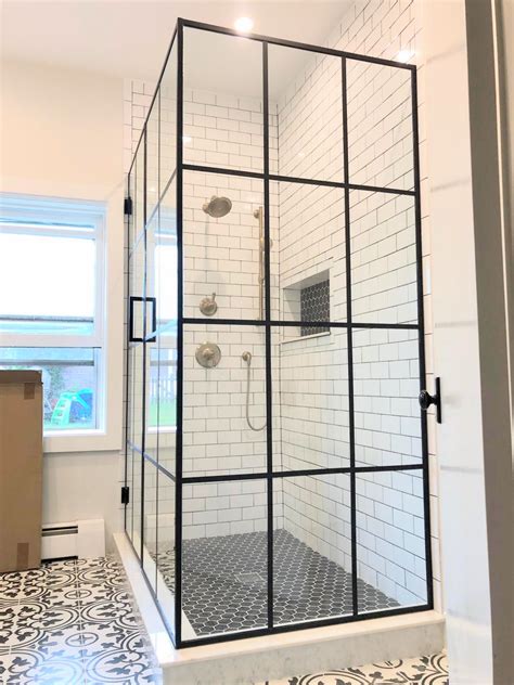 Custom black framed shower enclosure in Chicago | Framed shower, Framed shower enclosures, Black ...