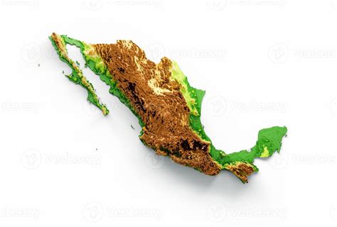 Mexico Map Shaded Relief Color Height Map On White Background 3d