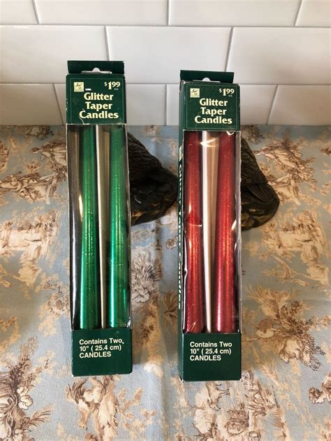 2 Boxes Of Vintage Glitter Taper Candles 10 Green And Etsy Taper