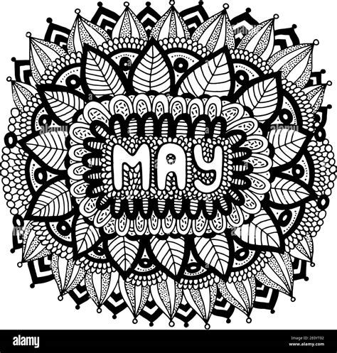 May Coloring Page For Adults Mandala With Months Of The Year