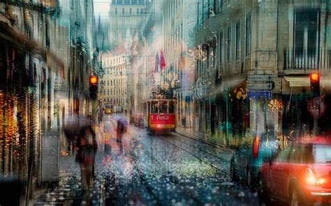 Lisbon Street Rain Tram Portugal Hd Wallpaper Peakpx
