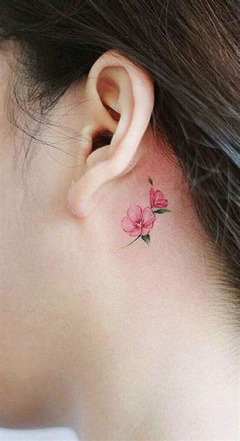 Sono bravo a leggere gli. Cute Small Pink Watercolor Behind the Ear Tattoo Ideas for ...