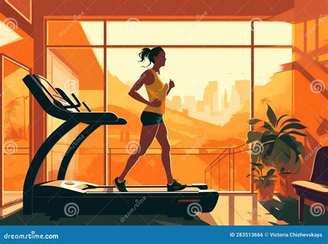 woman health fitness treadmill fit illustration training run exercise style boho sport