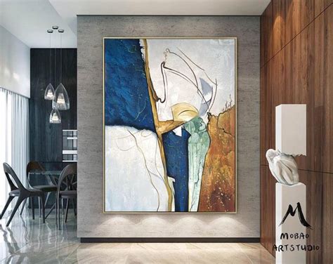Large Navy Blue Abstract Painting Original Gold Painting Etsy In 2020