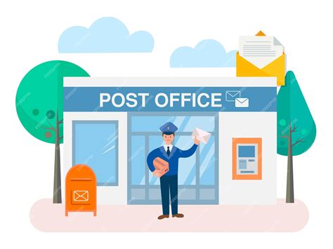 Premium Vector Post Office Postman With Envelope Sending And