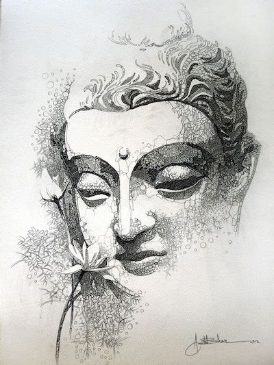 Pen And Ink Painting By Amit Bhar Buddha Sketch