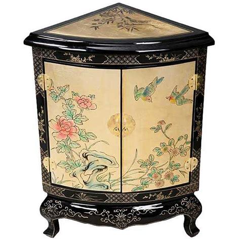 Black Gold Lacquer Asian Corner Cabinet Free Shipping Today