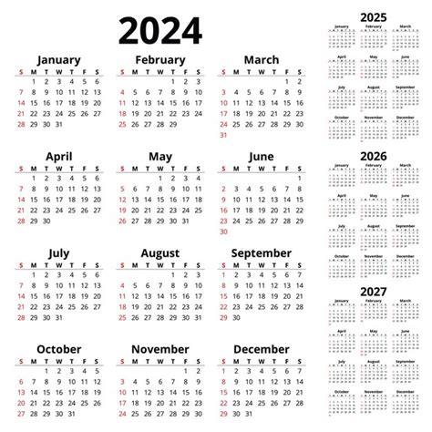 Premium Vector Vector 2024 2025 2026 2027 Vertical English Calendars