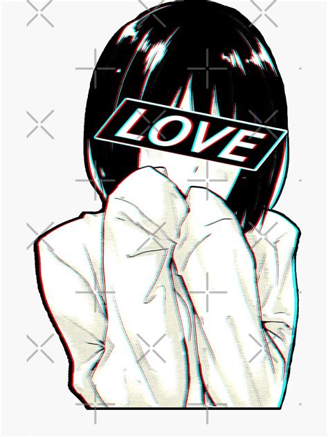 Love Sad Japanese Anime Aesthetic Sticker By Poserboy Redbubble