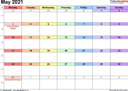 Just let us know where to send it Calendar May 2021 UK with Excel, Word and PDF templates