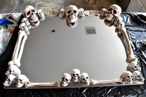a mirror that has some skulls on it